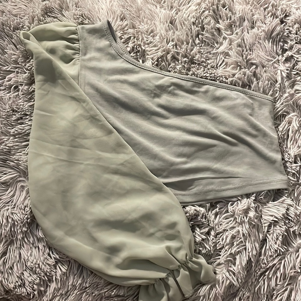 shein green one sleeve top